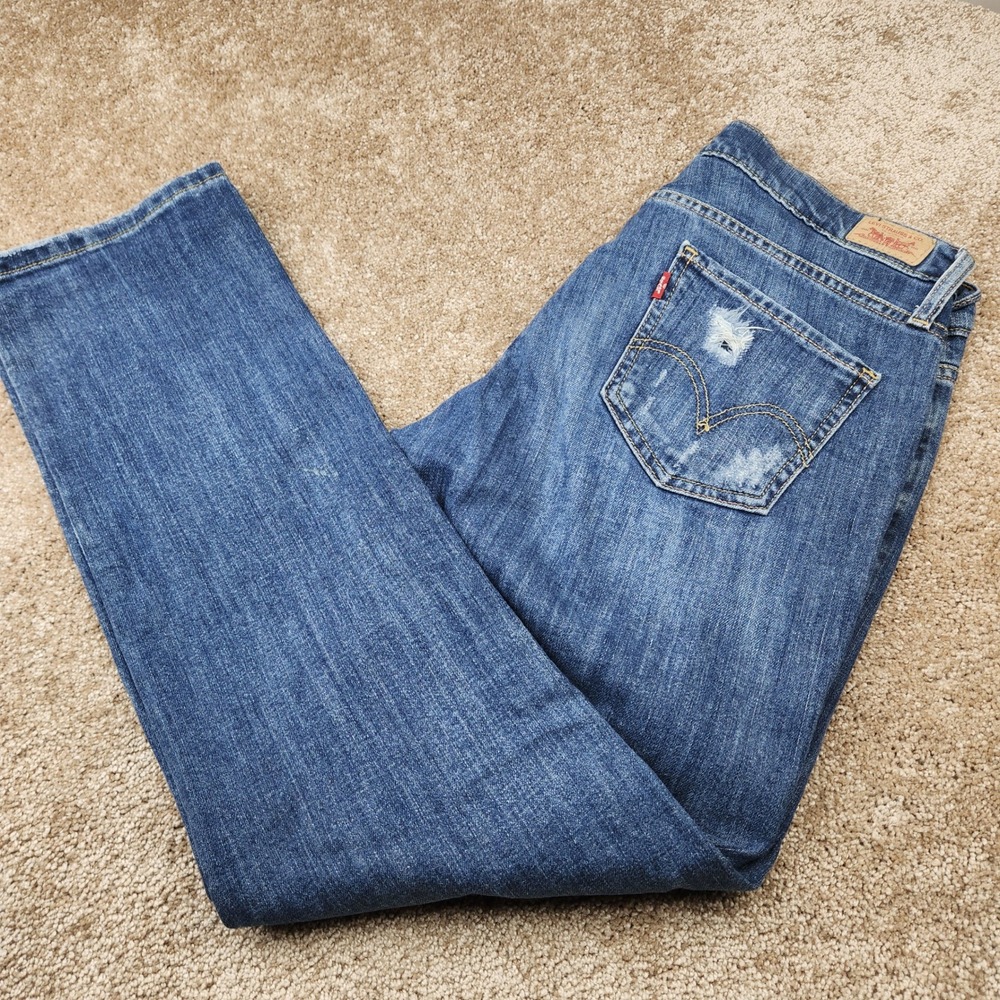 Levis 513 Boyfriend Jeans Womens 7 Medium Distressed Blue Denim Straight Leg
